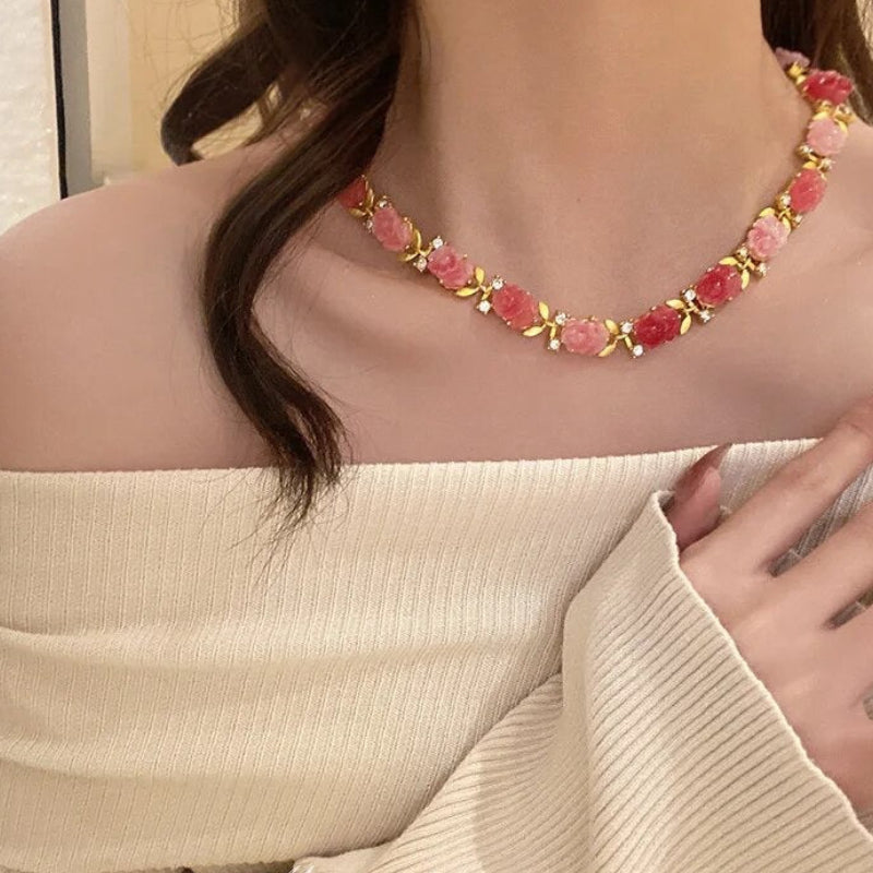 Rose Neckless Set & Brooch Pin